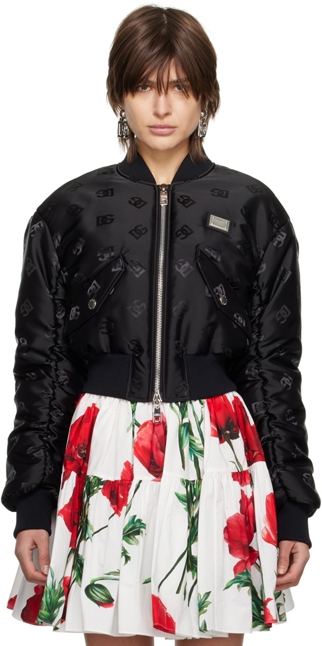 Bomber dzsekik Dolce & Gabbana Black Jacquard Bomber Jacket Fekete | F9P42T FJSCF