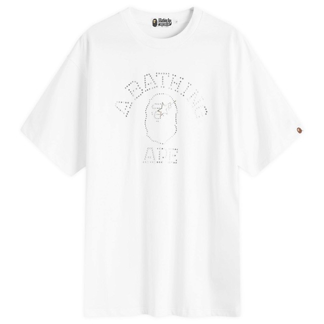 Póló BAPE A Bathing Ape Rhinestone College T-Shirt Fehér | 001CSK301307M-WHT