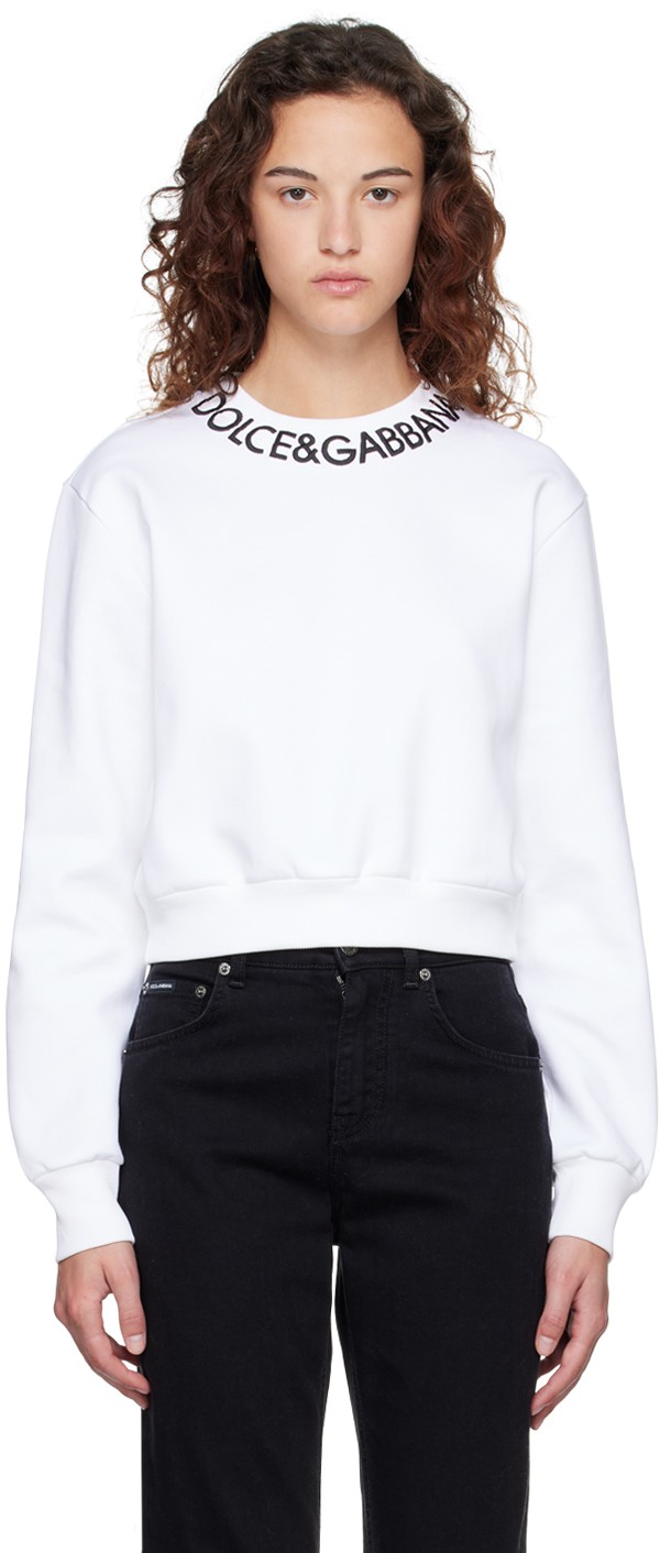 Sweatshirt Dolce & Gabbana White Cropped Sweatshirt Fehér | F9P35Z HU7H9