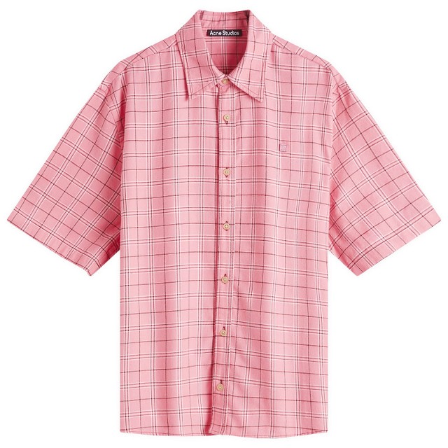 Ing Acne Studios Sarlie Face Short Sleeve Flannel Check Shirt Rózsaszín | CB0090-CKQ