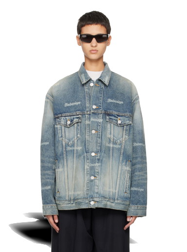 Dzsekik Balenciaga Printed Denim Jacket Türkizkék | 745037 TNW01