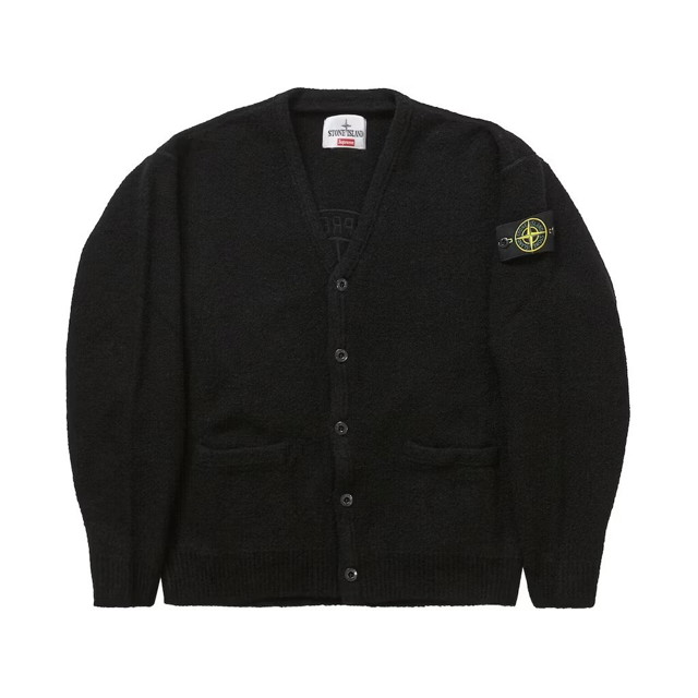 Pulóver Stone Island Bouclé Cardigan Fekete | 12354