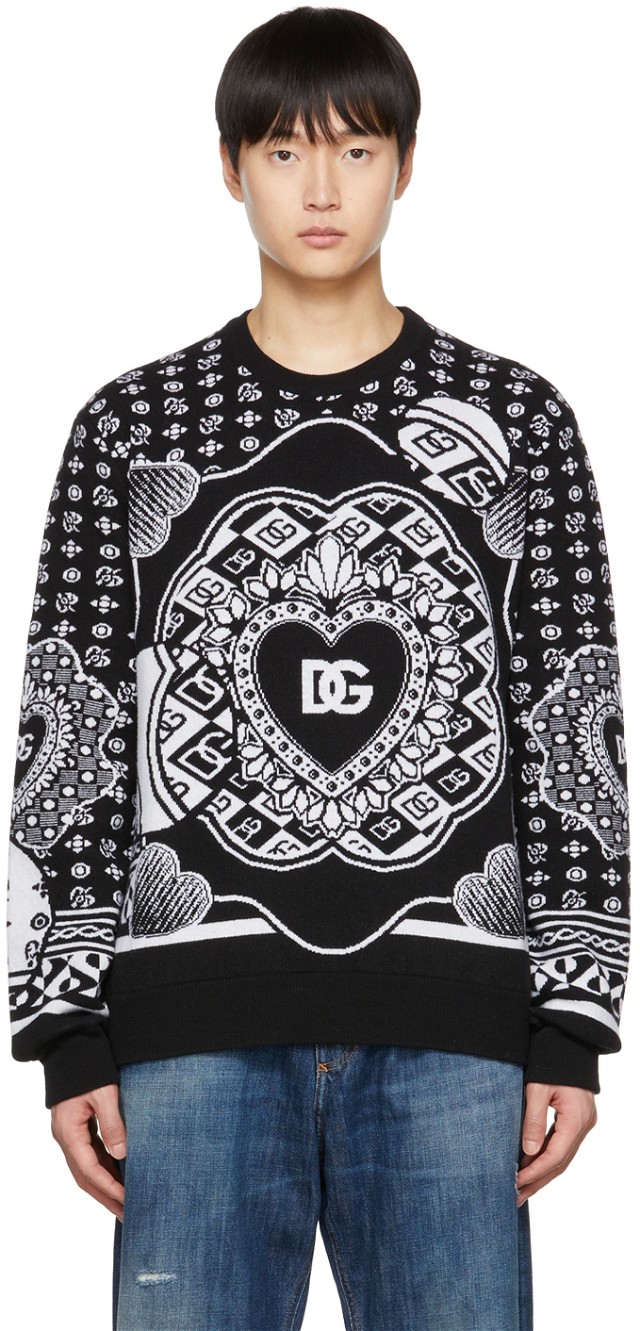 Pulóver Dolce & Gabbana Black Graphic Sweater Fekete | GXJ79TJAWJ4