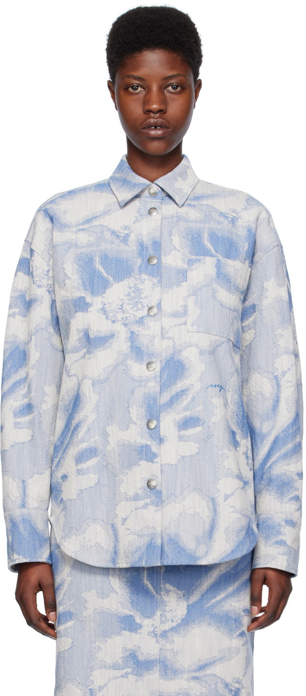 Ing MSGM Embroidered Denim Shirt Kék | 3641MDE15X 247012