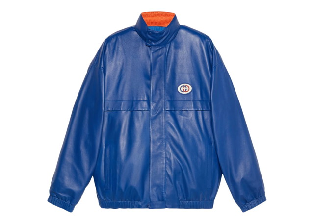 Dzsekik Gucci Reversible Interlocking G Leather Jacket Blue Kék | 691071 XNAQ1 4153