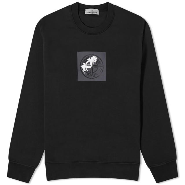 Pulóver Stone Island Institutional One Badge Print Crewneck Fekete | 801566559-V0029