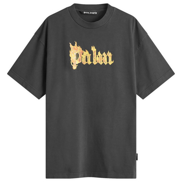 Póló Palm Angels Burning Logo T-Shirt Fekete | PMAA001F24JER0091076