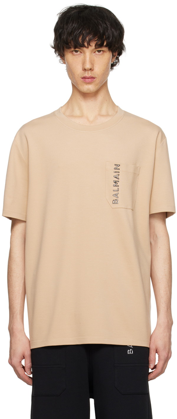 Póló Balmain Plaque T-Shirt Bézs | CH1EG105BC61