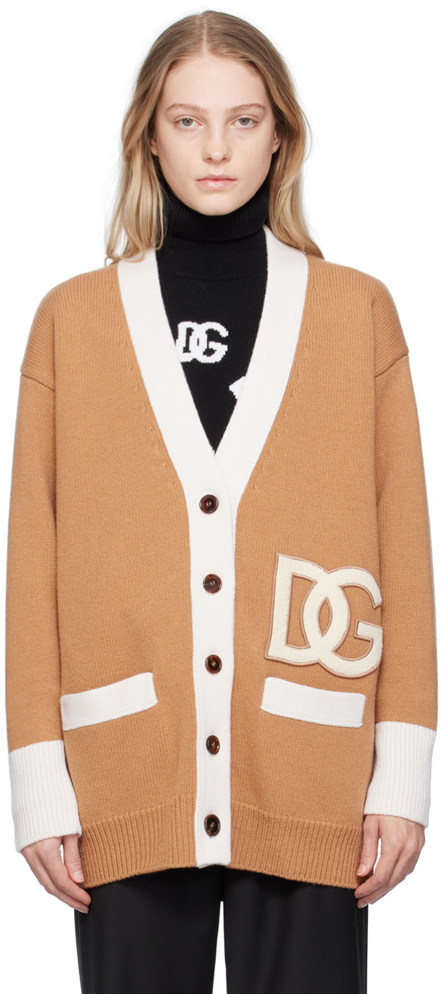 Pulóver Dolce & Gabbana Tan Appliqué Cardigan Bézs | FX382Z JCVL8