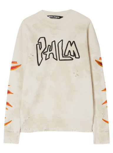 Pulóver Palm Angels GD Palm Graffiti Flames Crewneck Bézs | PMBA065F22FLE0060310