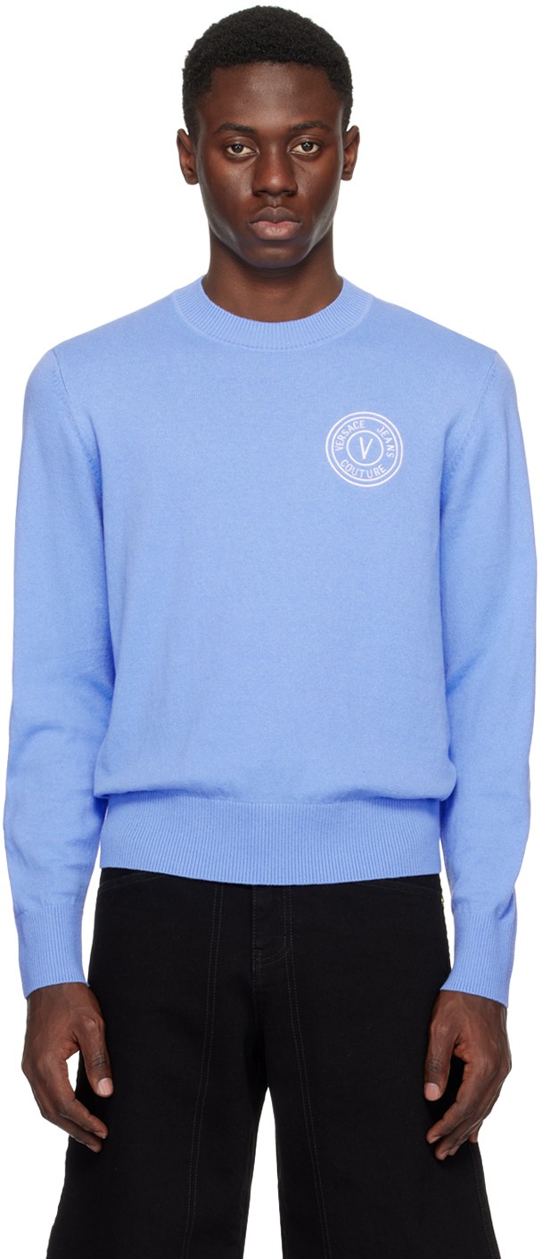 Pulóver Versace Couture Blue V-Emblem Sweater Kék | E76GAFM00_ECM06H, 0