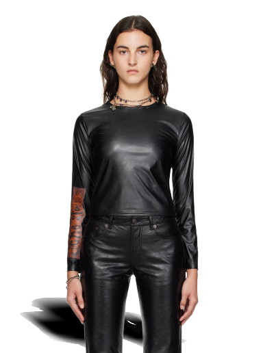 Póló Acne Studios Crewneck Faux-Leather T-Shirt Fekete | BL0355-