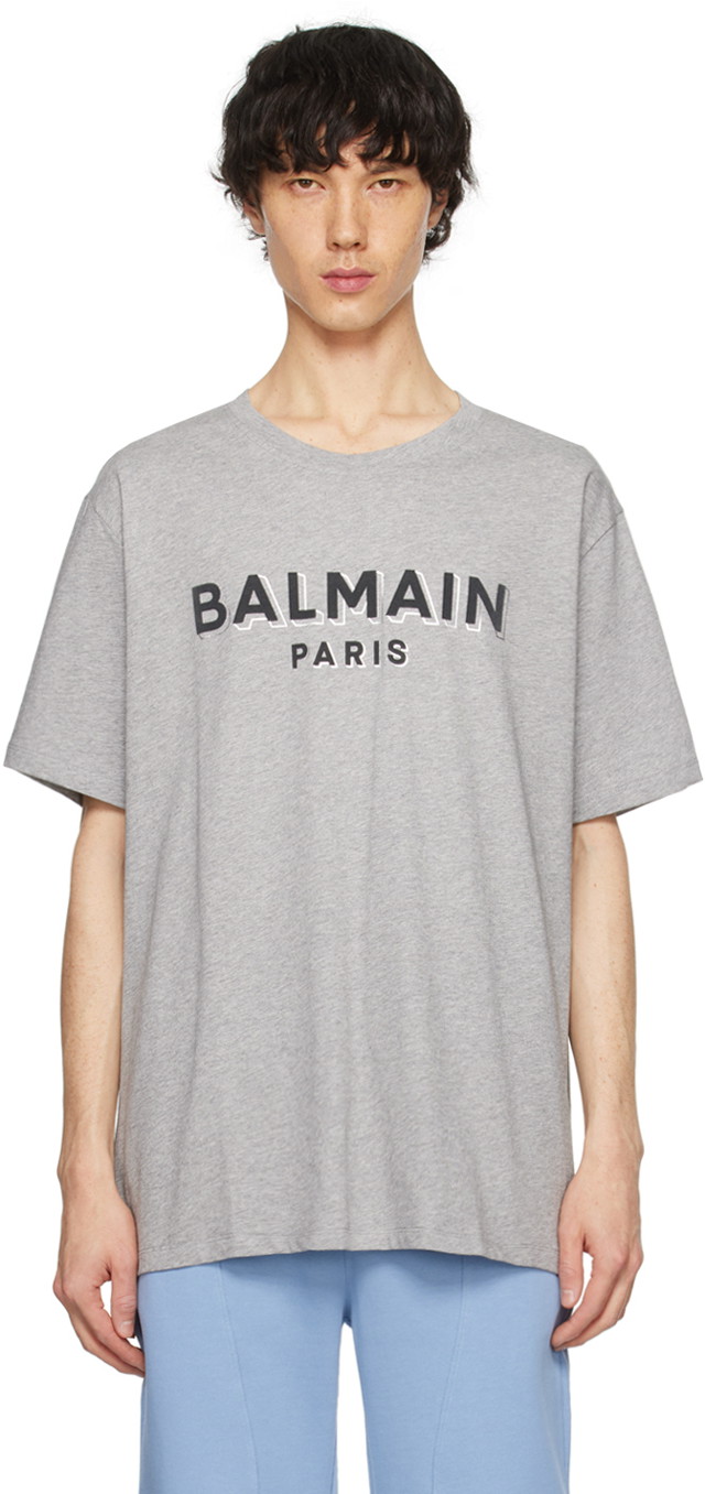 Póló Balmain Metallic Flocked T-Shirt Szürke | CH1EG010BB99