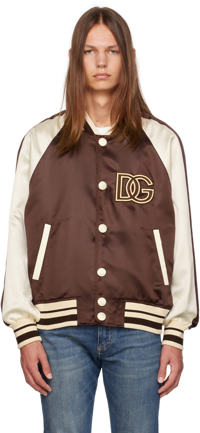 Bomber dzsekik Dolce & Gabbana Brown & White 'D&G' Bomber Jacket Barna | G9ZB6ZFUM86