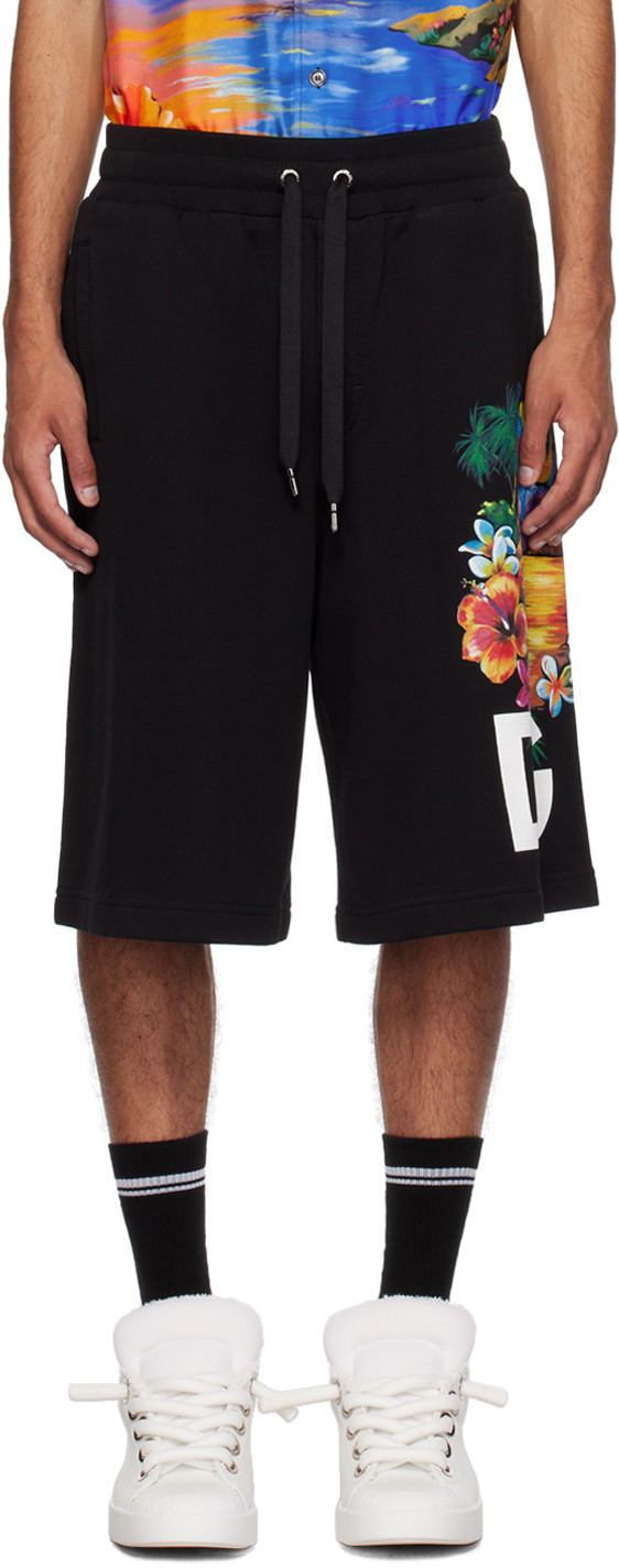 Rövidnadrág Dolce & Gabbana Black Printed Shorts Fekete | GVB7HTFU7DU