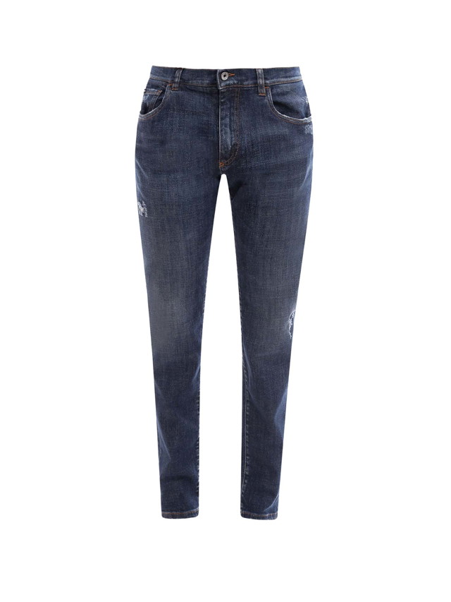 Farmer Dolce & Gabbana Stretch Cotton Back Logo Patch Jeans Blue Sötétkék | GY07LDG8FR9#S9001