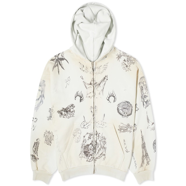 Sweatshirt Balenciaga Tattoo Zip Up Hoody Fehér | 770939-TQVK1-3307