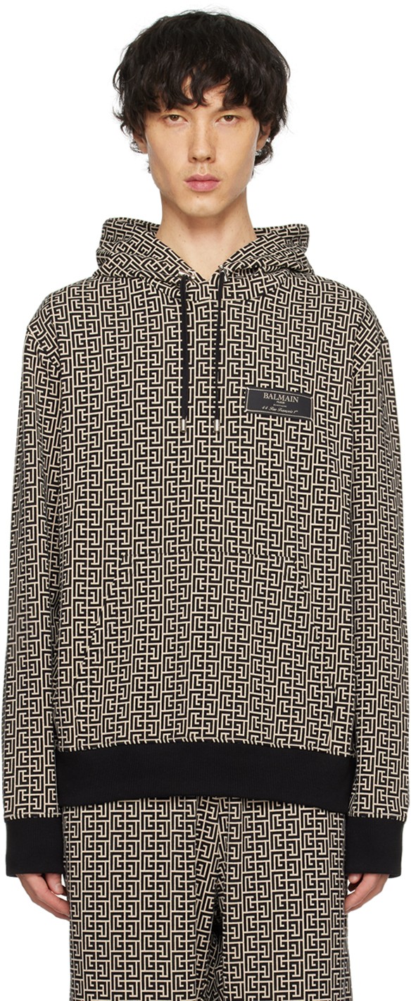Sweatshirt Balmain Monogram Hoodie Fekete | CH1JR002JC97, 0