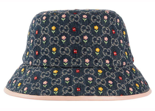 Kalapok Gucci Embroidered Flower Denim Bucket Hat Blue Multi Többszínű | 701697 3HAJC 4472