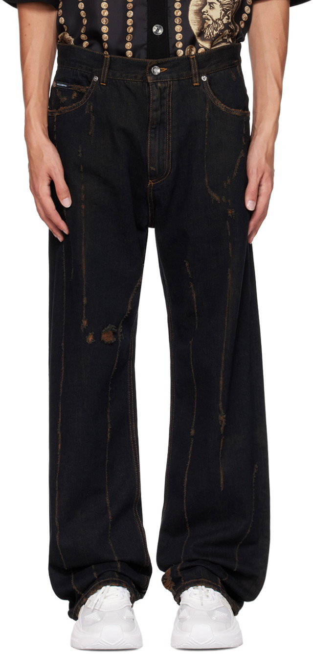 Farmer Dolce & Gabbana Black Wide-Leg Jeans Fekete | GWVNXDG8JF0
