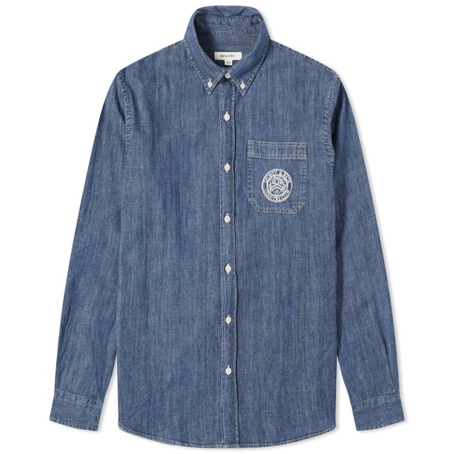 Ing Sporty & Rich Conneticut Crest Denim Shirt Sötétkék | STAW2314BD