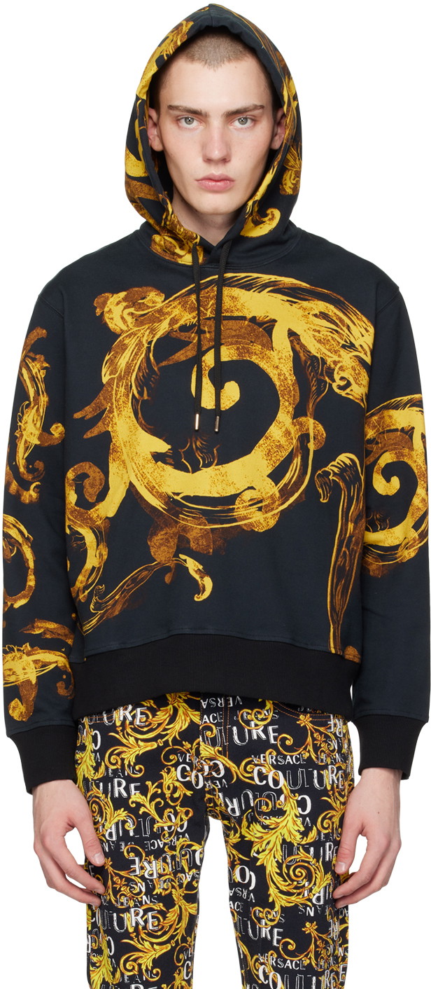 Sweatshirt Versace Jeans Couture Black Watercolor Couture Hoodie Fekete | E76GAI3HW_EFS131