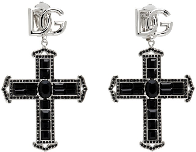 Fülbevaló Dolce & Gabbana Silver & Black Cross Earrings Fekete | WEP4C7 W1111