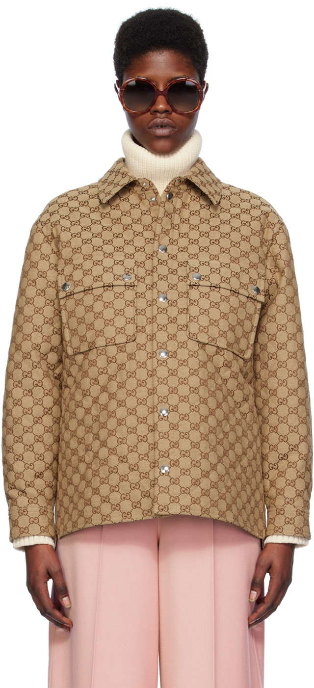 Dzsekik Gucci Tan GG Shirt Bézs | 762162 ZAPKE