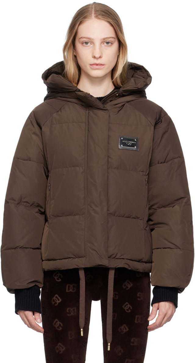 Dzsekik Dolce & Gabbana Brown Hooded Insulated Jacket Barna | F9R19T GDBWM