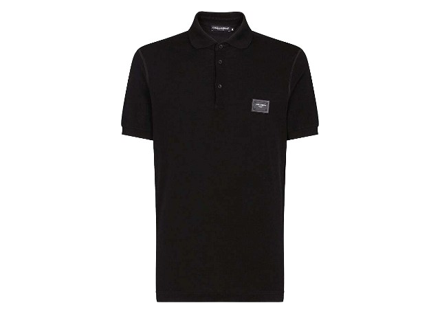 Pólóingek Dolce & Gabbana Cotton Pique Branded Plate Polo Shirt Black Fekete | G8KK1TFU7ENN0000