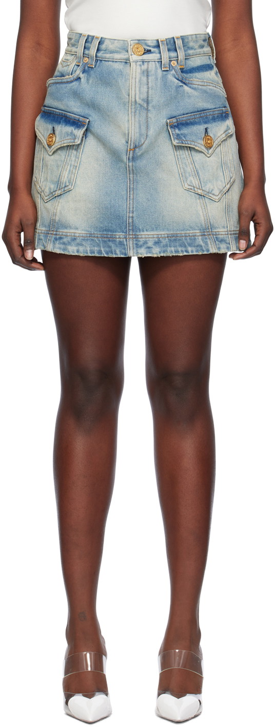 Szoknya Balmain Western Denim Miniskirt Kék | CF1LA352DE04