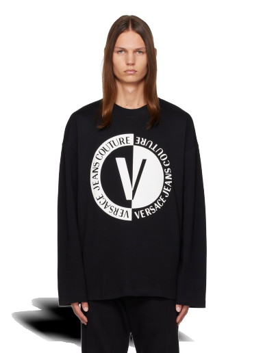 Póló Versace Jeans Couture V-Emblem Long Sleeve T-Shirt Fekete | E75GAHG06_ECJ01G