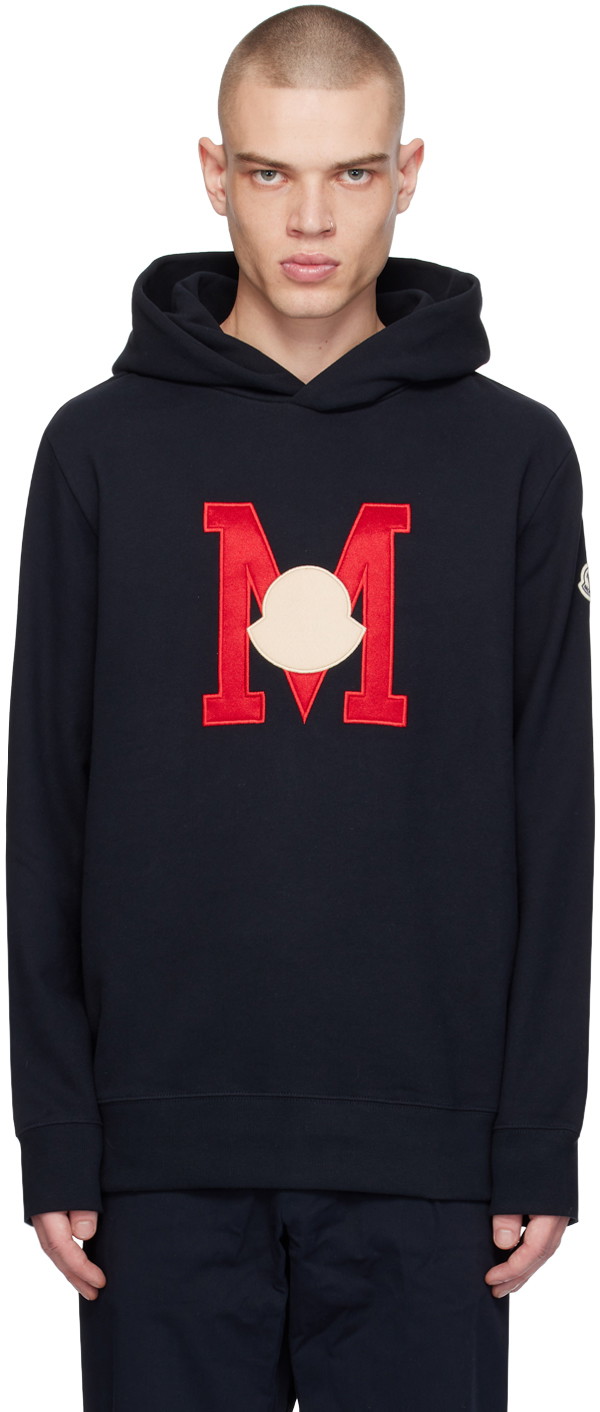 Sweatshirt Moncler Appliqué Hoodie Sötétkék | J10918G00012899WC