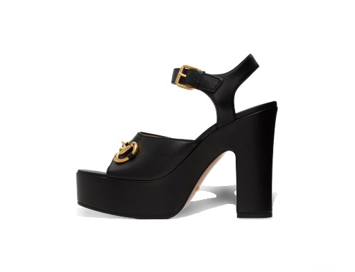Sneakerek és cipők Gucci Horsebit Platform Heeled Sandals "Black" Fekete | 674776 BKO00