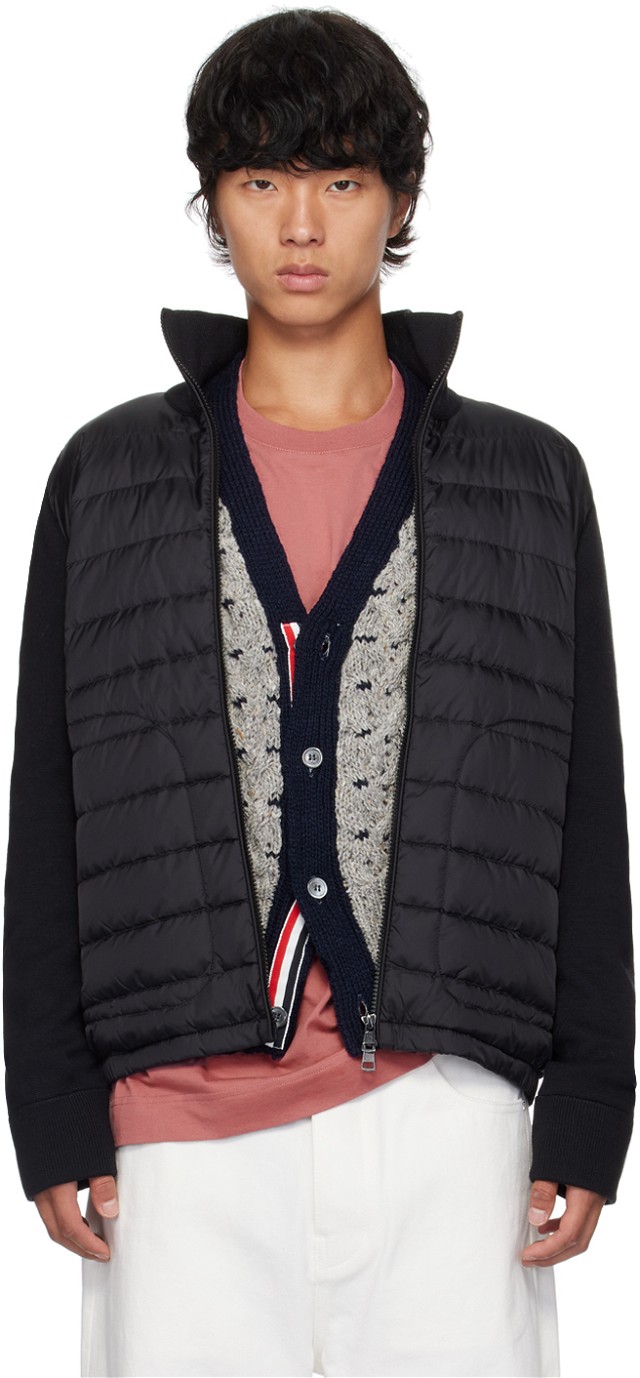 Black Quilted Down Cardigan Jacket