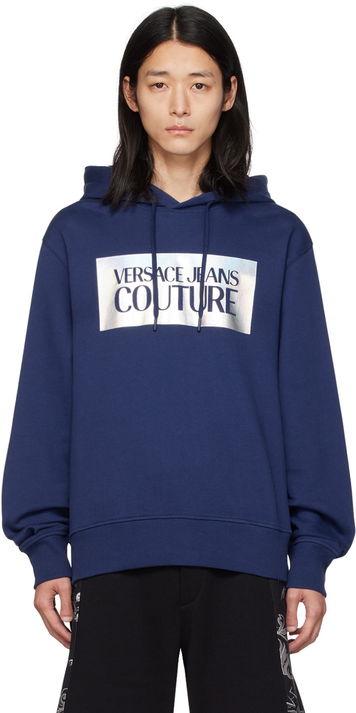 Sweatshirt Versace Jeans Couture Printed Hoodie Sötétkék | E75GAIF04_ECF03F, 0