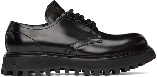 Sneakerek és cipők Dolce & Gabbana Black Brushed Derbys Fekete | A10690A1203