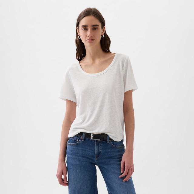 Shortsleeve Linen Blend Scoop Tee Optic White