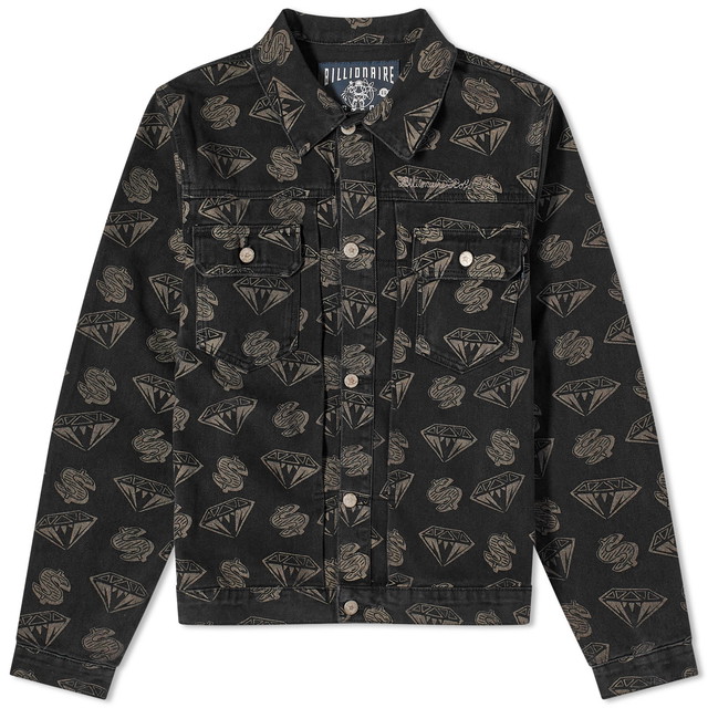 Dzsekik BILLIONAIRE BOYS CLUB Diamonds & Dollars Denim Jacket Fekete | B23409-BLK