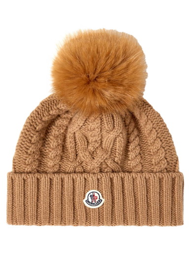 Beanie sapkák Moncler Logo Beanie With Pom Bézs | 3B000-18-M1127-234