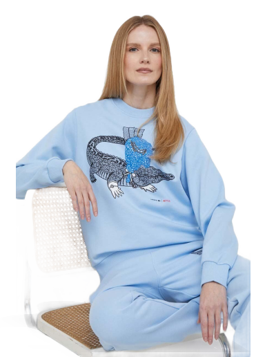 Sweatshirt Lacoste x Netflix Loose Fit Organic Cotton Sweatshirt Kék | SF7564