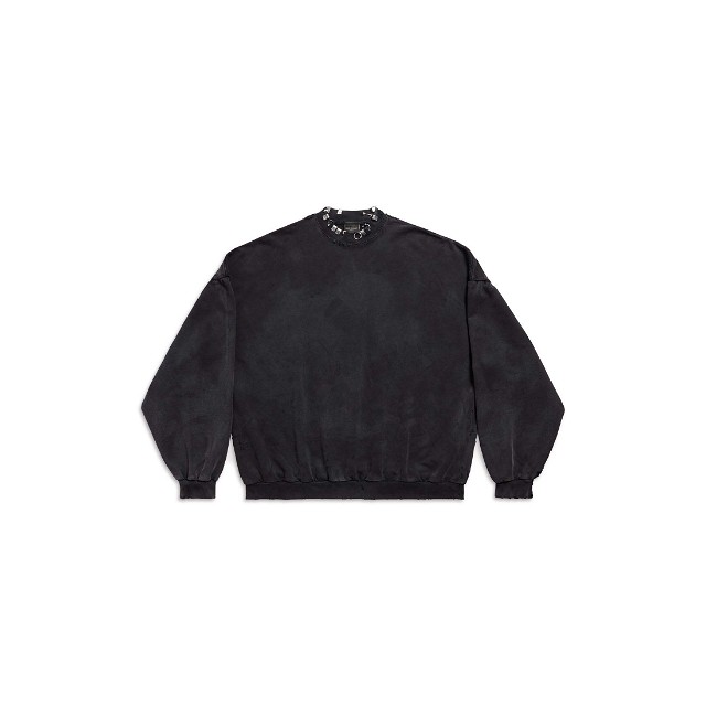Pulóver Balenciaga Pierced Round Sweatshirt Fekete | 762718TPVD91055