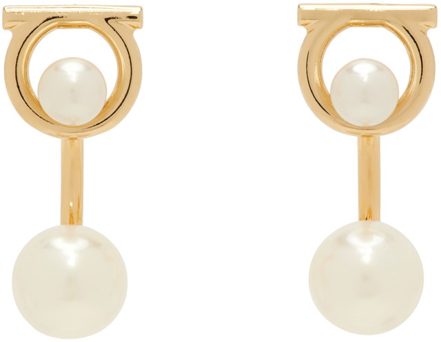 Fülbevaló FERRAGAMO Gancini Faux-Pearl Earrings "Gold" Fémes | 760386 - 736178