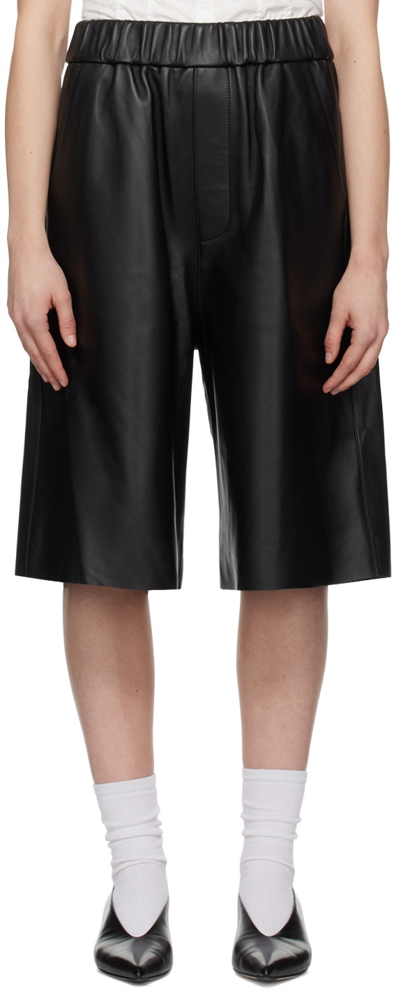 Rövidnadrág AMI Paris Bermuda Leather Shorts Fekete | USO324.LH0029