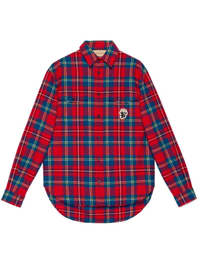 Ing Gucci Tartan Skunk-Patch Shirt Red 
Piros | 720960 ZAK7U 6499