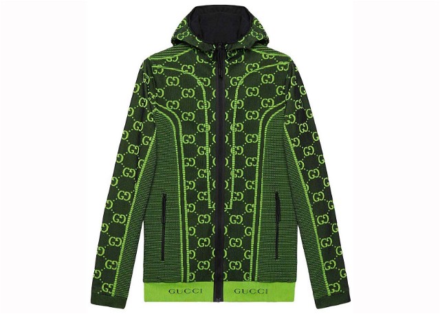Dzsekik Gucci GG Tubular Jersey Zip Jacket Black/Green Zöld | 693109 XJEAI 1131