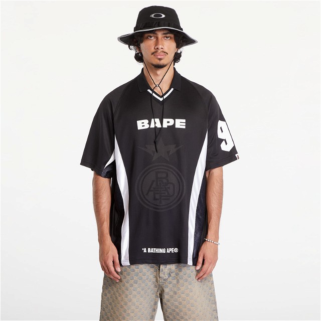 Póló BAPE A BATHING APE Multi Logo Relaxed Fit Soccer Jersey M Black Fekete | 001CSK801308M BLK