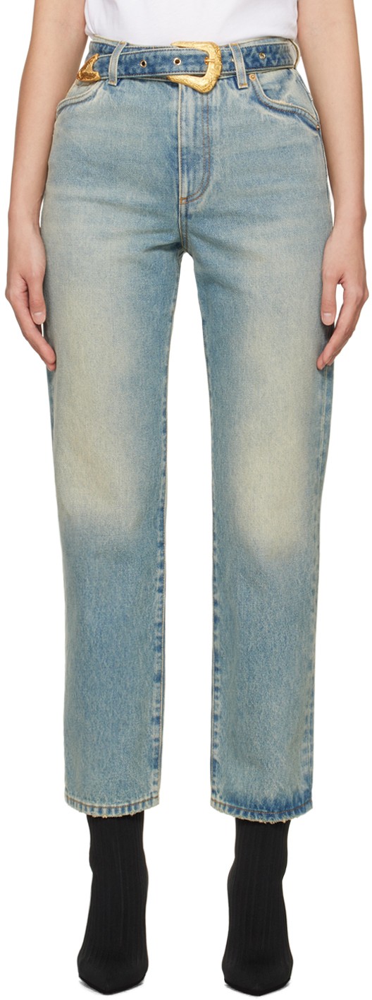 Farmer Balmain Classic Belted Jeans Kék | CF1MI026DE04