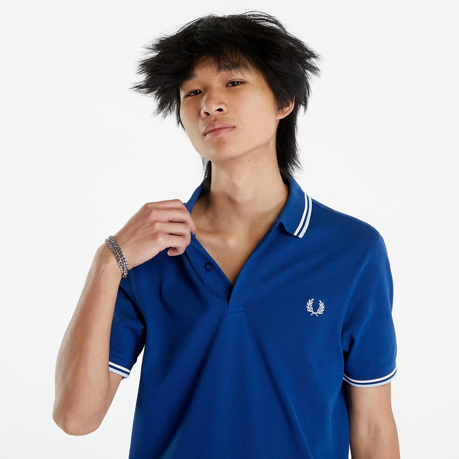 Pólóingek Fred Perry Twin Tipped Shirt Shdcob/Snow white/Light ice Kék | M3600 V29, 1