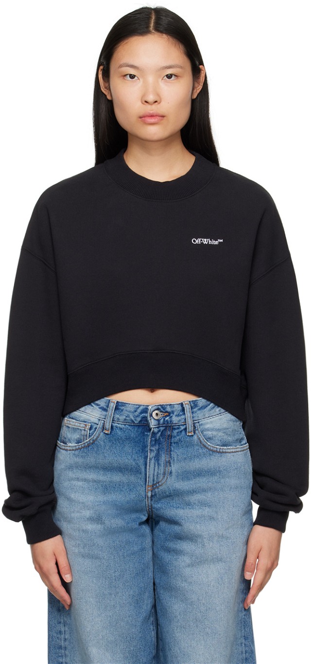 Sweatshirt Off-White Black Cropped Sweatshirt Fekete | OWBA074F23JER0011001